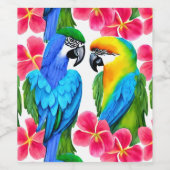 Farbenfrohe Papageien mit tropischen Blume Weinetikett (Einzelnes Label)