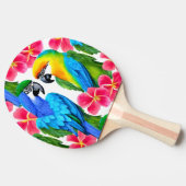 Farbenfrohe Papageien mit tropischen Blume werfen  Tischtennis Schläger (Seitenansicht)