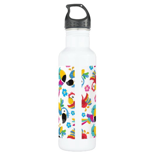Farbenfrohe Papageien, tropische Papageien, Vögel, Edelstahlflasche (Rückseite)