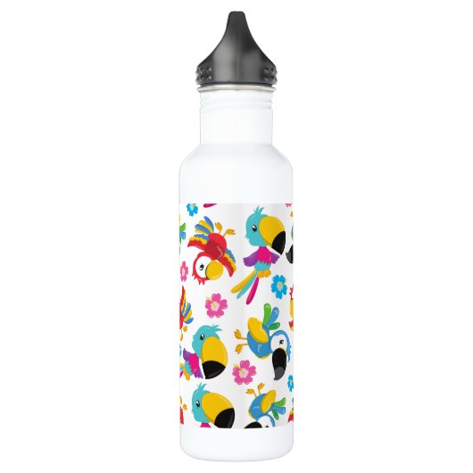 Farbenfrohe Papageien, tropische Papageien, Vögel, Edelstahlflasche (Links)