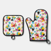 Farbenfrohe Papageien, tropische Papageien, Vögel, Ofenhandschuh & Topflappen-Set (Vorderseite)