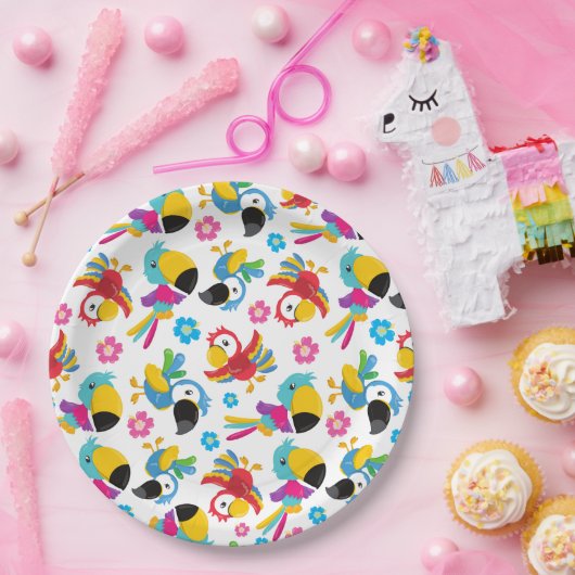 Farbenfrohe Papageien, tropische Papageien, Vögel, Pappteller (Party)