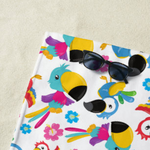 Farbenfrohe Papageien, tropische Papageien, Vögel, Strandtuch