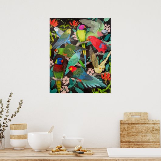 Farbenfrohe Papageien und Parakeets Poster (Küche)