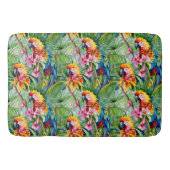 Farbenfrohe Papageien und tropische Blume Badematte (Vorderseite)