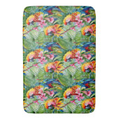 Farbenfrohe Papageien und tropische Blume Badematte (Vorderseite Vertikal)