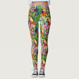 Farbenfrohe Papageien und tropische Blume Leggings