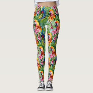 Farbenfrohe Papageien und tropische Blume Leggings