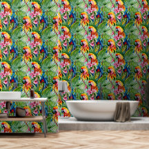 Farbenfrohe Papageien und tropische Blume