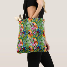 Farbenfrohe Papageien und tropische Blume Tasche