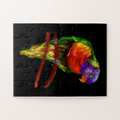 Farbenfrohe Papageienmalerei auf schwarzem Massiv Puzzle (Horizontal)