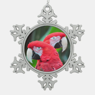 Farbenfrohe Papageienplakat Schneeflocken Zinn-Ornament