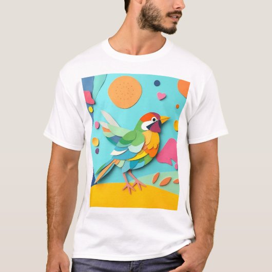 Farbenfrohe Papier Collage Bird T-Shirt (Vorderseite)