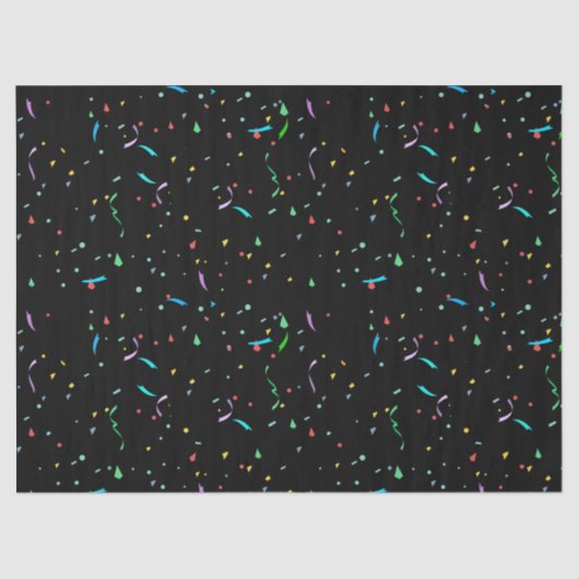 Farbenfrohe Papier Confetti auf schwarz | Gewebepa (Vorderseite)