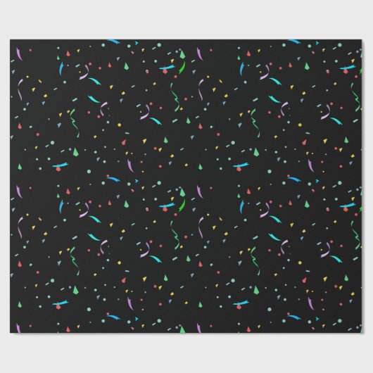 Farbenfrohe Papier Confetti auf schwarz | Schleifp Geschenkpapier (Flach)