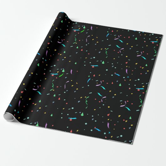 Farbenfrohe Papier Confetti auf schwarz | Schleifp Geschenkpapier (Ungerollt)