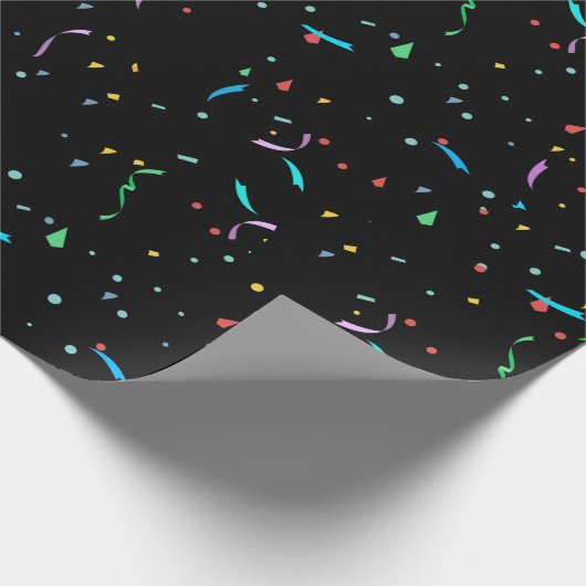 Farbenfrohe Papier Confetti auf schwarz | Schleifp Geschenkpapier (Ecke)