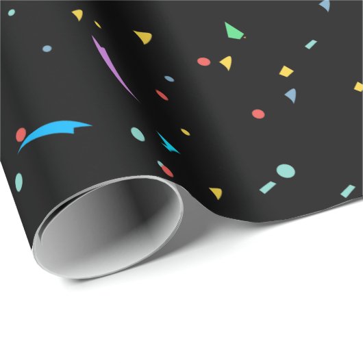 Farbenfrohe Papier Confetti auf schwarz | Schleifp Geschenkpapier (Rolleneckpunkt)