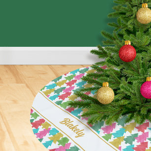Farbenfrohe Papierbäume Personalisierte Weihnachts Polyester Weihnachtsbaumdecke