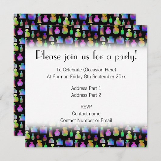 Farbenfrohe Parfüm Flaschen Muster. Einladung (Vorne/Hinten)