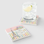 Farbenfrohe Pariser Macaron-Eiffelturm-Namen Hochz Steinuntersetzer (Seitenansicht)