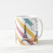 Farbenfrohe Pariser Macarons Eiffelturm Monogram Kaffeetasse (VorderseiteRechts)