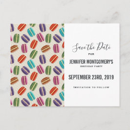 Farbenfrohe Pariser Macarons-Muster Save the Date Postkarte