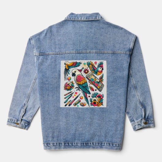 Farbenfrohe Parks Tropische Kunst Jeansjacke (Rückseite)