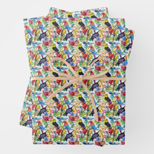 Farbenfrohe Parrosen Geschenkpapier Set (Beispiel)