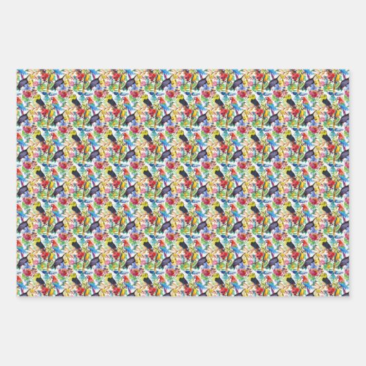 Farbenfrohe Parrosen Geschenkpapier Set (Vorderseite)