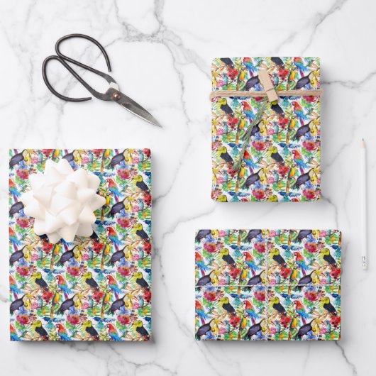 Farbenfrohe Parrosen Geschenkpapier Set (Vorderseite)