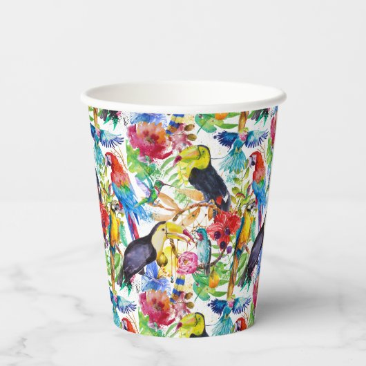 Farbenfrohe Parrosen Pappbecher (Rückseite)