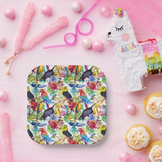 Farbenfrohe Parrosen Pappteller (Party)