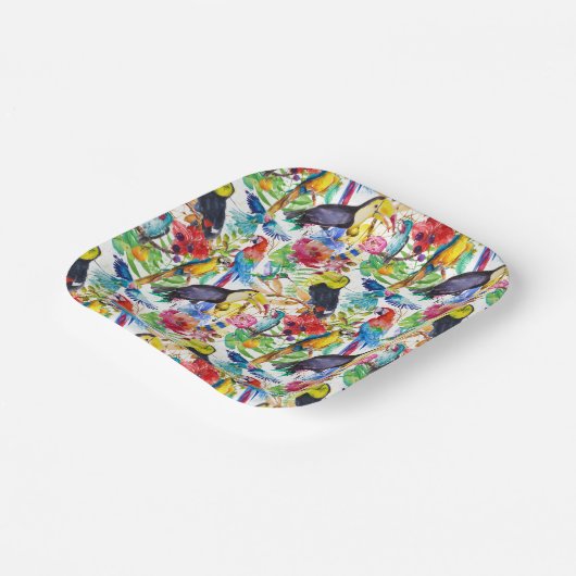 Farbenfrohe Parrosen Pappteller (Gewinkelt)