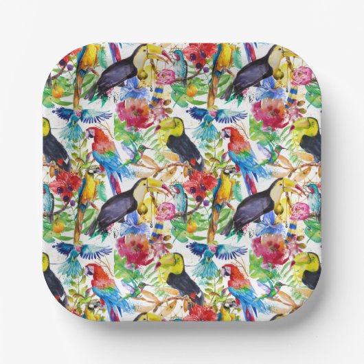 Farbenfrohe Parrosen Pappteller (Vorderseite)