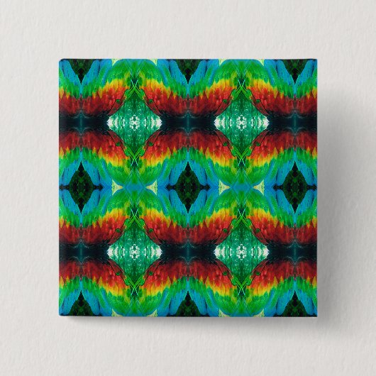 Farbenfrohe Parrot Federn Muster Button (Vorderseite)