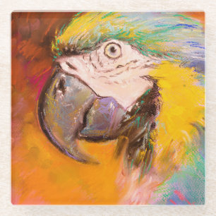 Farbenfrohe Parrot-Pastel-Malerei Glasuntersetzer