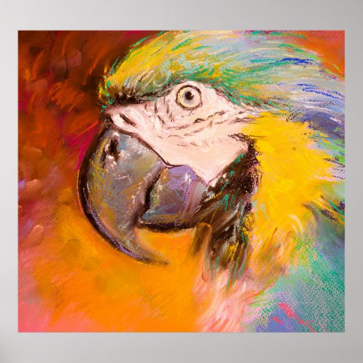 Farbenfrohe Parrot-Pastel-Malerei Poster (Vorne)