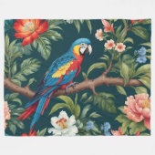 Farbenfrohe Parrot Tropical Dschungel Blätter Fleecedecke (Vorderseite (Horizontal))