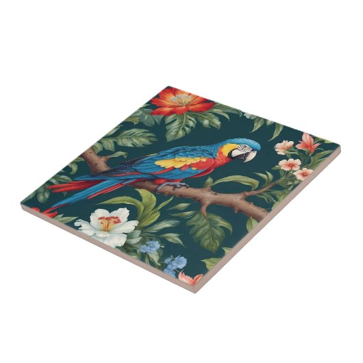 Farbenfrohe Parrot Tropical Dschungel Blätter Fliese (Seite)