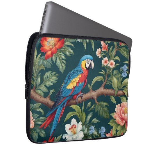 Farbenfrohe Parrot Tropical Dschungel Blätter Laptopschutzhülle (Vorne Rechts)