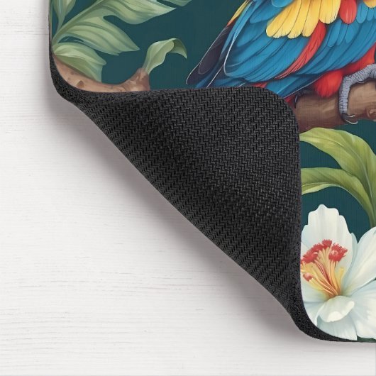 Farbenfrohe Parrot Tropical Dschungel Blätter Mousepad (Ecke)