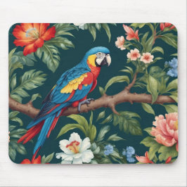 Farbenfrohe Parrot Tropical Dschungel Blätter Mousepad