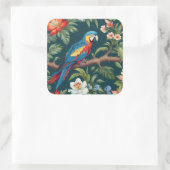 Farbenfrohe Parrot Tropical Dschungel Blätter Quadratischer Aufkleber (Tasche)