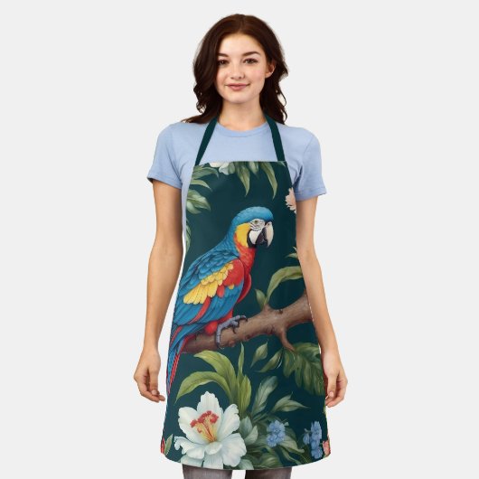 Farbenfrohe Parrot Tropical Dschungel Blätter Schürze (Getragen)