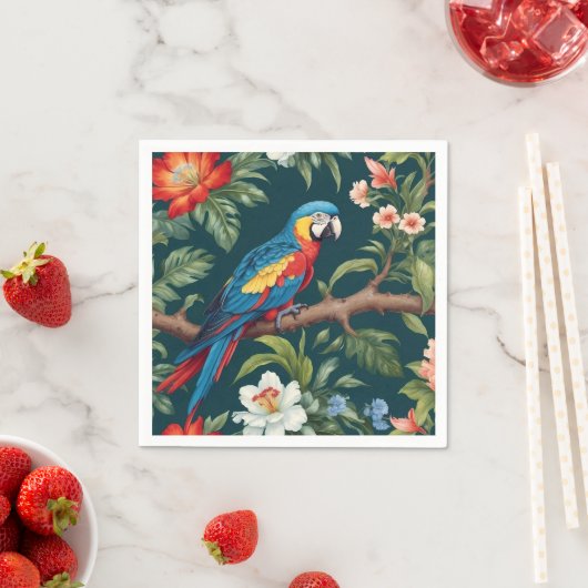 Farbenfrohe Parrot Tropical Dschungel Blätter Serviette (Beispiel)