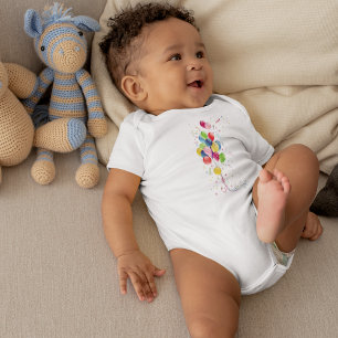 Farbenfrohe Party Ballons & Band Baby Strampler