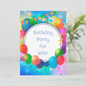 Farbenfrohe Party Balloons Einladung (Stehend Vorderseite)