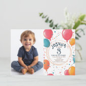 Farbenfrohe Party Balloons Kindergeburtstag Party Einladung (Stehend Vorderseite)