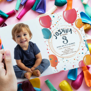 Farbenfrohe Party Balloons Kindergeburtstag Party Einladung
